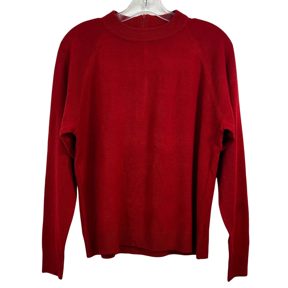 Carolyn Taylor Red Long Sleeve Crew Neck Back Zipper Sweater Large